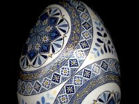 Cerulean Blues Ukrainian Easter Egg Pysanky By So Jeo : pysanky pysanka ukrainian easter egg batik art flowers floral sojeo artist art dyes beeswax wax kistka kistky shell eggshell dyes geometrics designs handcrafted ornament decoration Canada Nova Scotia Scotsburn